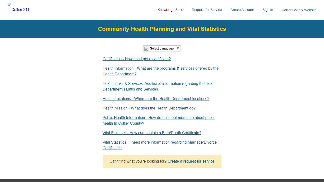 Community Health Planning and Vital Statistics - Collier County, FL