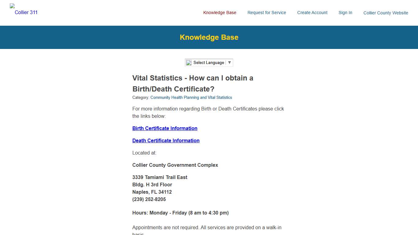 Vital Statistics - How can I obtain a Birth/Death Certificate? - Collier County, FL