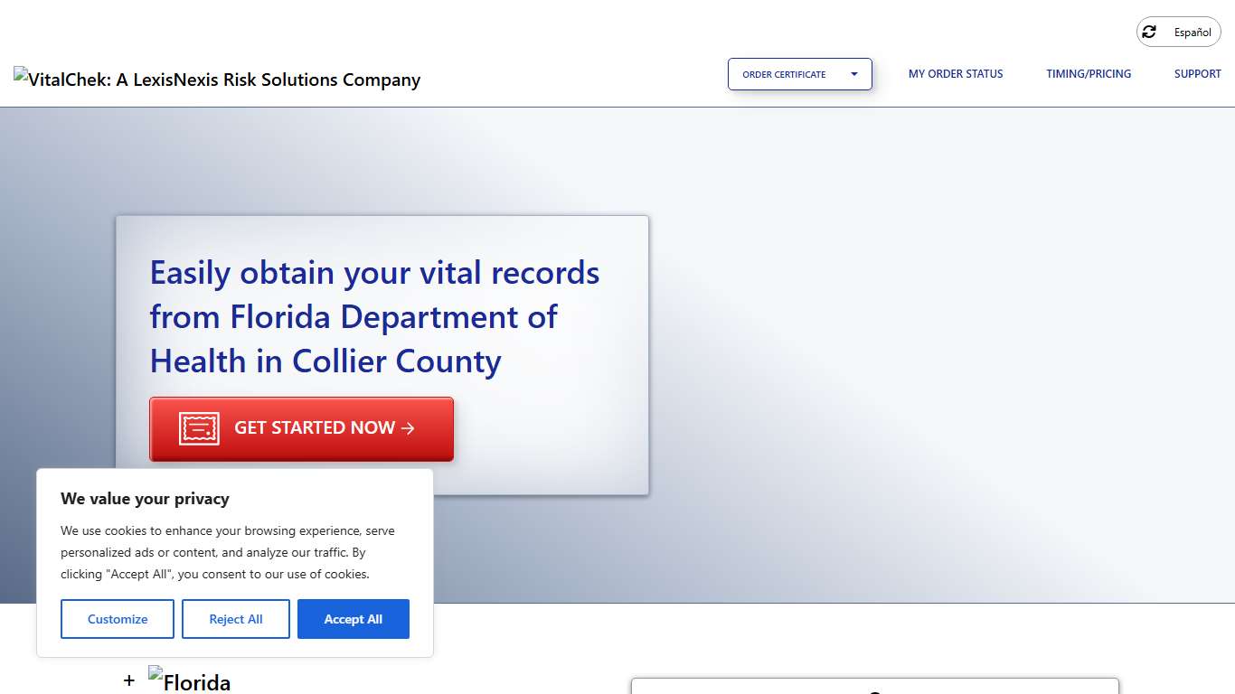 Florida Department of Health in Collier County (FL) Order Certificates - VitalChek